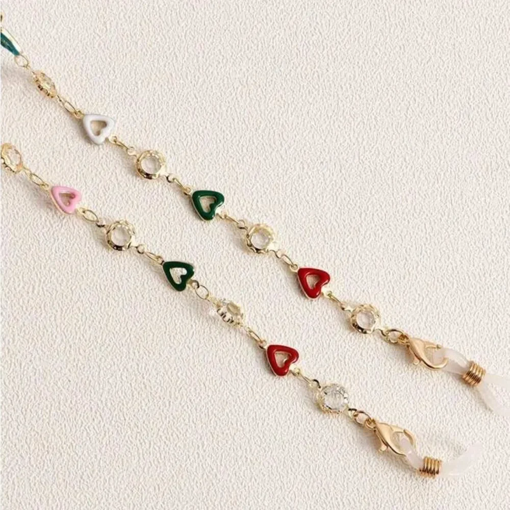Gold Multi-Color Heart Sunglass Chain A1660